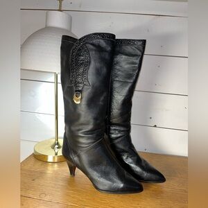 VINTAGE 1980s CRISTINA BLACK LEATHER BOOTS – Size 10B